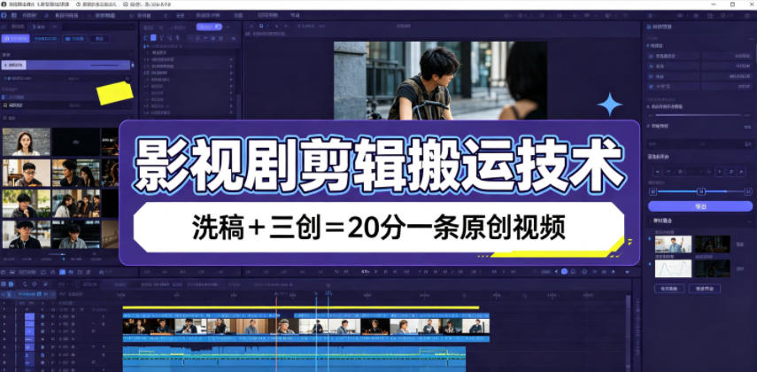影视剧剪辑搬运技术，洗稿+三创=20分一条原创视频-校睿铺