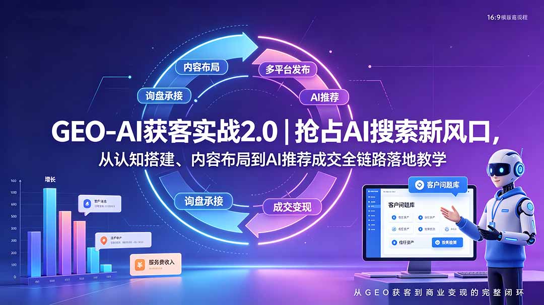 GEO-AI获客实战｜抢占AI搜索新风口，从认知搭建、内容布局到AI推荐成交全链路落地教学-校睿铺