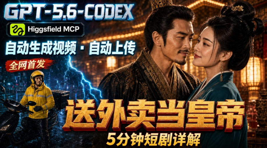 GPT-5.6 Codex+Higgsfield MCP：一条指令生成5分钟短剧并自动上传YouTube(油管)-校睿铺