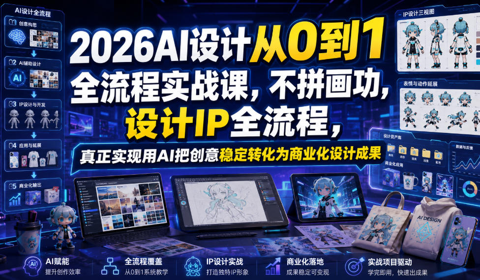 2026AI设计从0到1全流程实战课，不拼画功，设计IP全流程，真正实现用AI把创意稳定转化为商业化设计成果-校睿铺