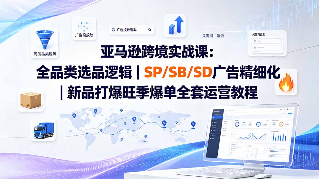 亚马逊跨境实战课-更新：全品类选品逻辑｜SP/SB/SD广告精细化｜新品打爆旺季爆单全套运营教程-校睿铺