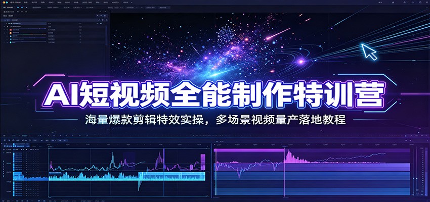 AI短视频全能制作特训营：海量爆款剪辑特效实操，多场景视频量产落地教程-校睿铺