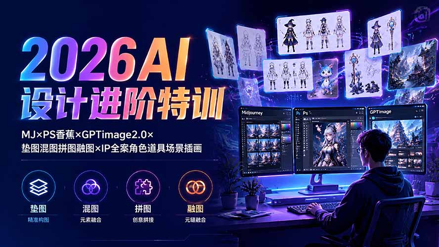 2026AI设计进阶特训：MJ×PS香蕉×GPTimage2.0×垫图混图拼图融图×IP全案角色道具场景插画-校睿铺