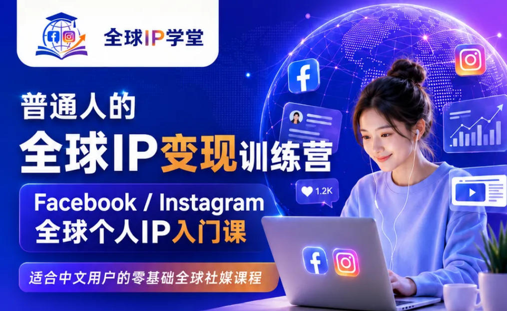 普通人的全球IP变现训练营，Facebook/Instagram全球个人IP入门课，零基础全球社媒课程-校睿铺