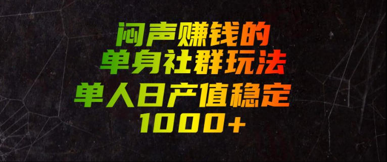 闷声賺钱的单身社群玩法，单人日产值稳定1000+【揭秘】-校睿铺