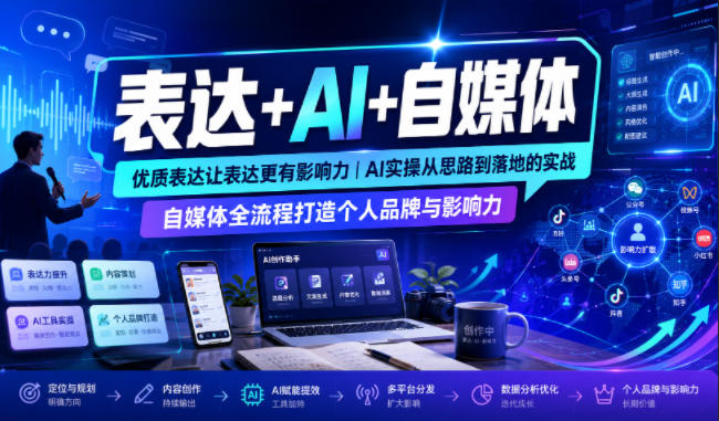 表达+AI+自媒体，优质表达让表达更有影响力|AI实操从思路到落地的实战|自媒体全流程打造个人品牌与影响力-校睿铺