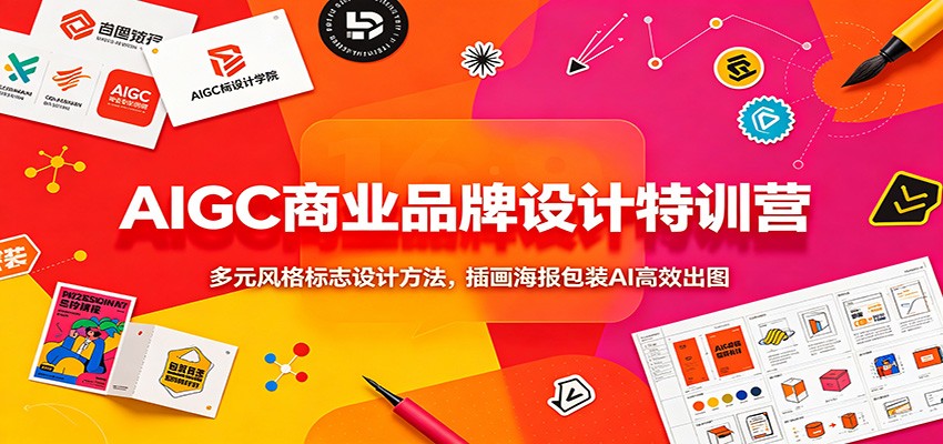 AIGC商业品牌设计特训营：多元风格标志设计方法，插画海报包装AI高效出图-校睿铺