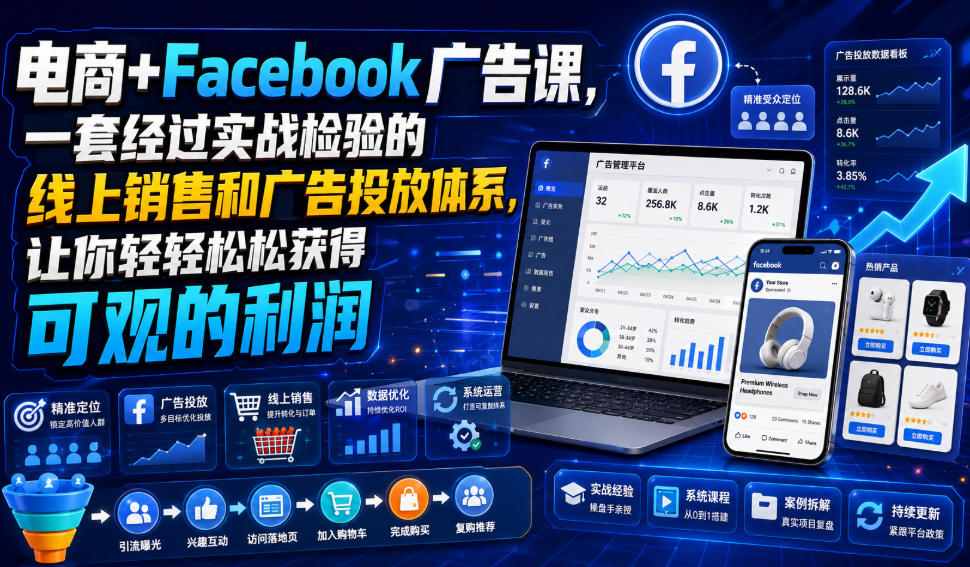 电商+Facebook广告课，一套经过实战检验的线上销售和广告投放体系，让你轻轻松松获得可观的利润【原创双语字幕】-校睿铺