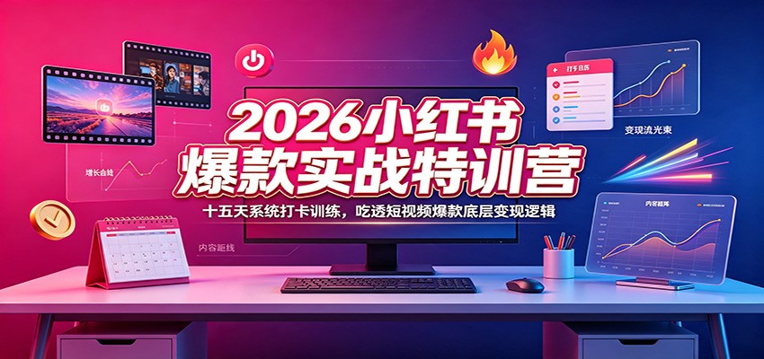 2026小红书爆款实战特训营：十五天系统打卡训练，吃透短视频爆款底层变现逻辑-校睿铺