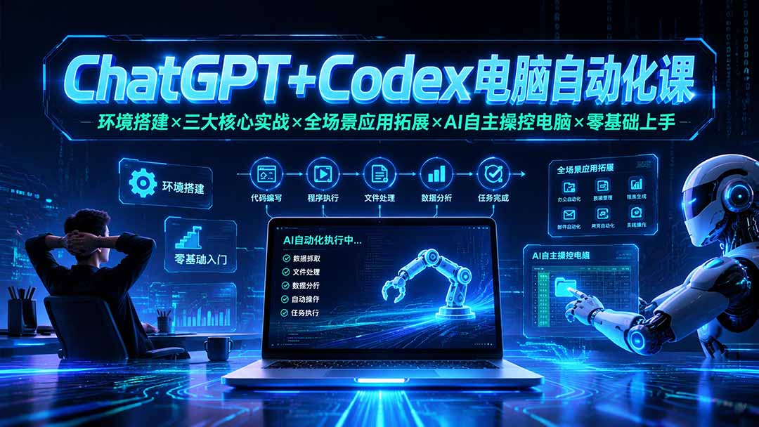 ChatGPT+Codex电脑自动化课：环境搭建×三大核心实战×全场景应用拓展×AI自主操控电脑×零基础上手-校睿铺