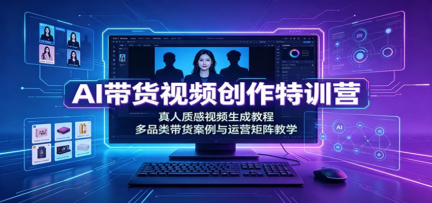 AI带货视频创作特训营：真人质感视频生成教程，多品类带货案例与运营矩阵教学-校睿铺