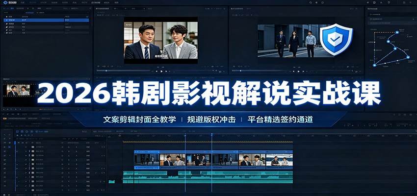 2026韩剧影视解说实战课：文案剪辑封面全教学，规避版权冲击平台精选签约通道-校睿铺