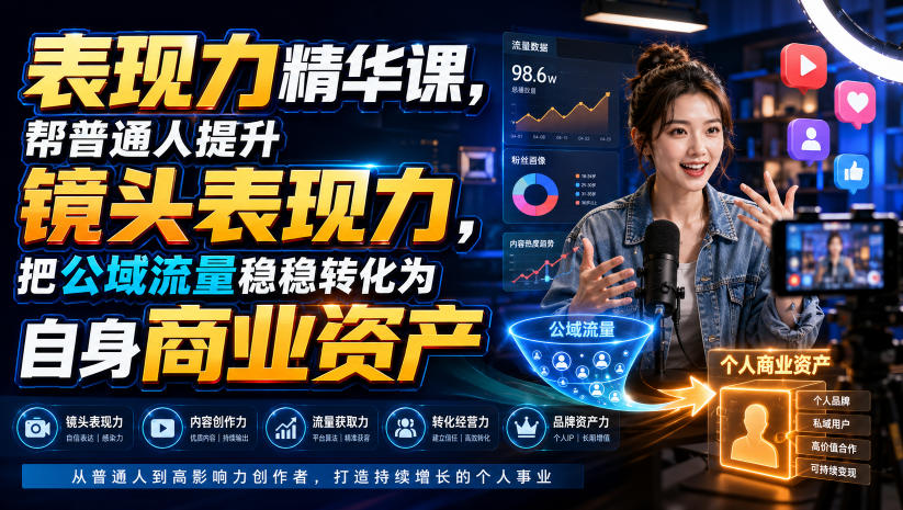 表现力精华课，帮普通人提升镜头表现力，把公域流量稳稳转化为自身商业资产-校睿铺