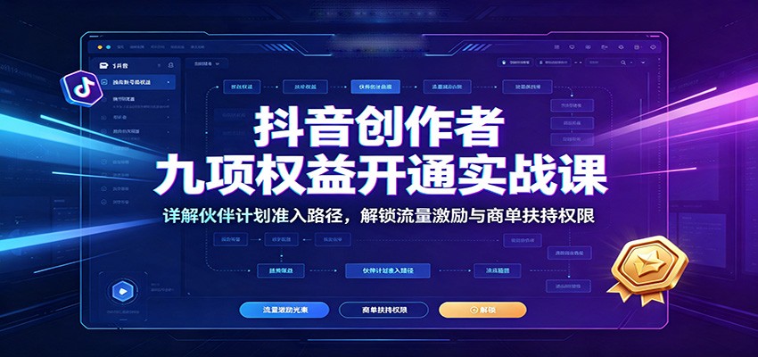 抖音创作者九项权益开通实战课：详解伙伴计划准入路径，解锁流量激励与商单扶持权限-校睿铺