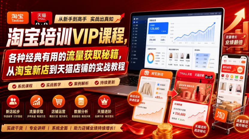 淘宝培训VIP课程，各种经典有用的流量获取秘籍，从淘宝新店到天猫店铺的实战教程(更新7月29日)-校睿铺