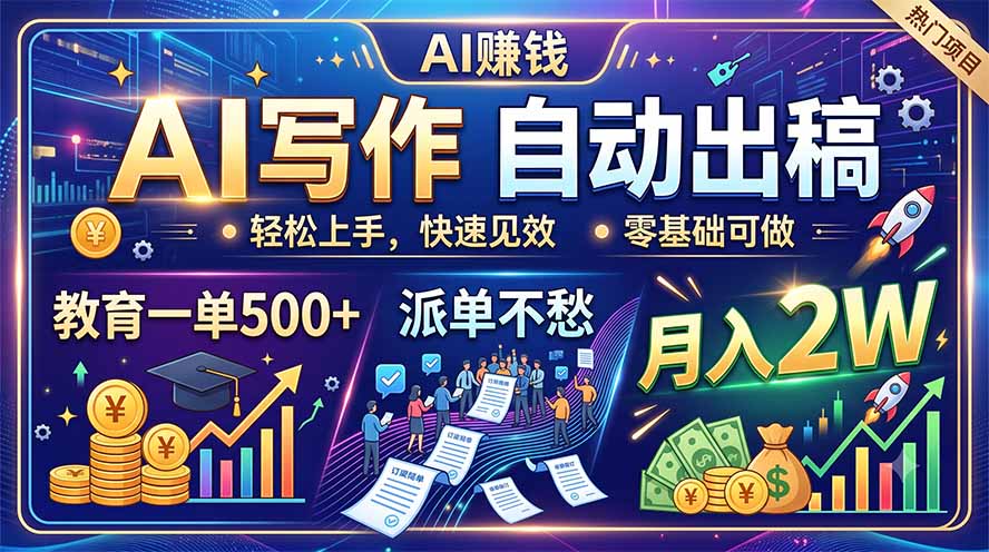 AI写作自动出稿，教育一单500+，派单不愁，月入2W-校睿铺