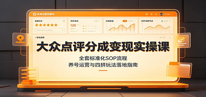 大众点评分成变现实操课：全套标准化SOP流程，养号运营与四拼玩法落地指南-校睿铺