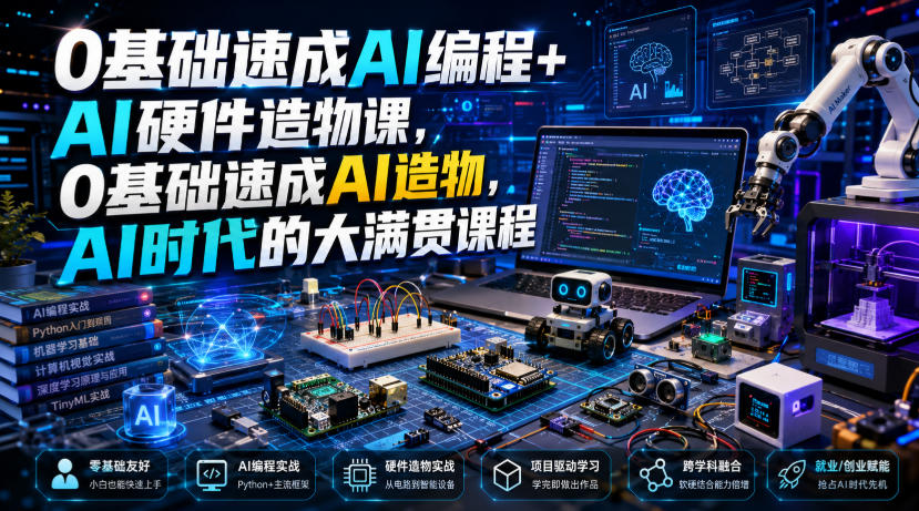 0基础速成AI编程+AI硬件造物课，0基础速成AI造物，AI时代的大满贯课程-校睿铺