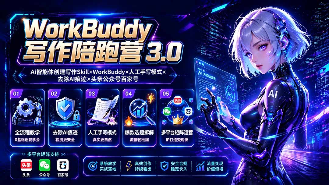 WorkBuddy写作陪跑营3.0-更新：Ai智能体创建写作Skill×WorkBuddy×人工手写模式×去除AI痕迹×头条公众号百家号-校睿铺