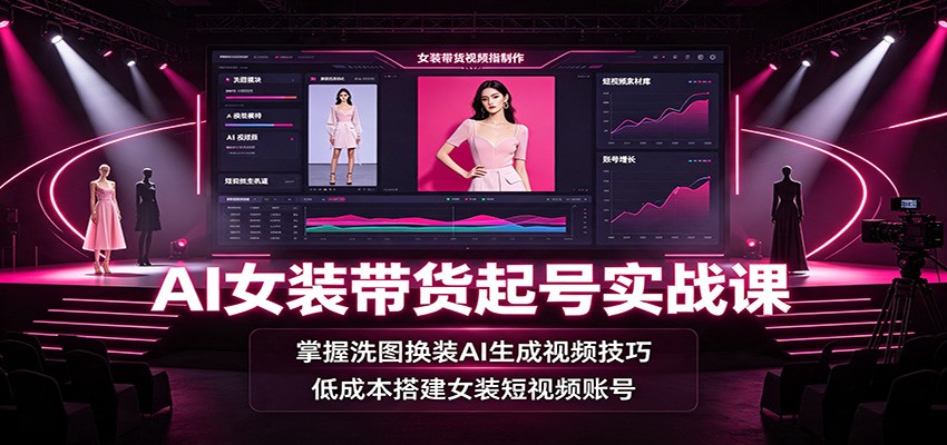 AI女装带货起号实战课：掌握洗图换装AI生成视频技巧，低成本搭建女装短视频账号-校睿铺