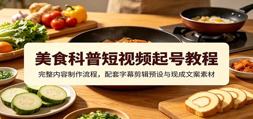 美食科普短视频起号教程：完整内容制作流程，配套字幕剪辑预设与现成文案素材-校睿铺