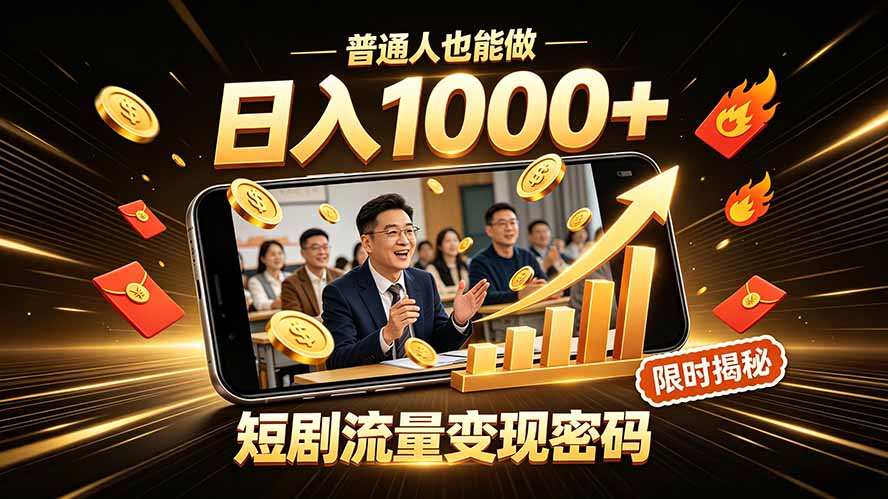 一部手机做短剧分发，不用真人出镜、不用拍摄剧本，快手流量变现日赚千元-校睿铺