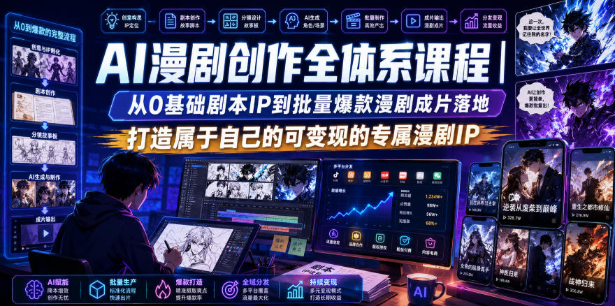 AI漫剧创作全体系课程|从0基础剧本IP到批量爆款漫剧成片落地,打造属于自己的可变现的专属漫剧IP