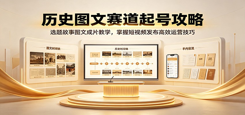 历史图文赛道起号攻略：选题故事图文成片教学，掌握短视频发布高效运营技巧-校睿铺