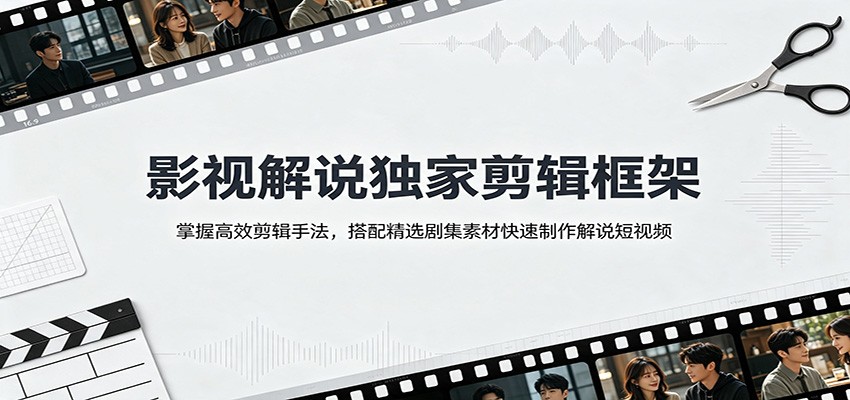 影视解说独家剪辑框架：掌握高效剪辑手法，搭配精选剧集素材快速制作解说短视频-校睿铺
