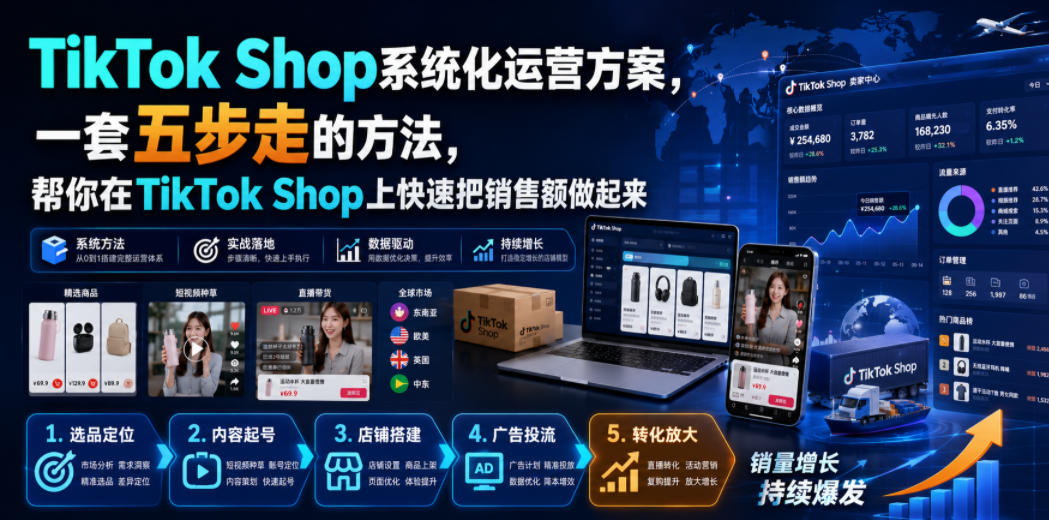 TikTok Shop系统化运营方案，一套五步走的方法，帮你在TikTok Shop上快速把销售额做起来【原创双语字幕】-校睿铺