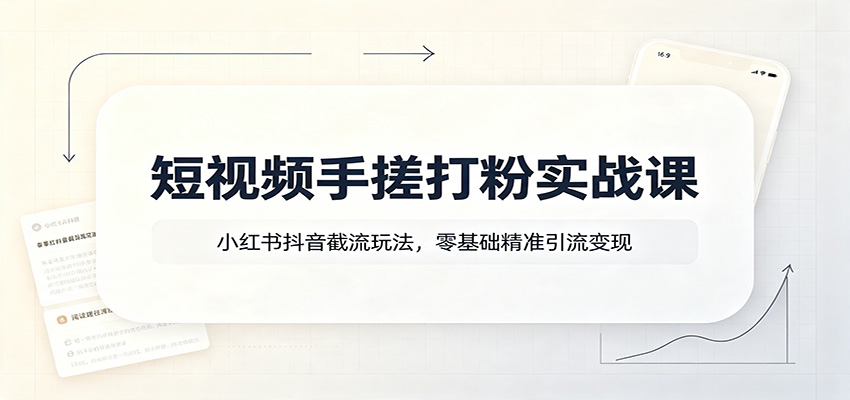短视频手搓打粉实战课：小红书抖音截流玩法，零基础精准引流变现-校睿铺