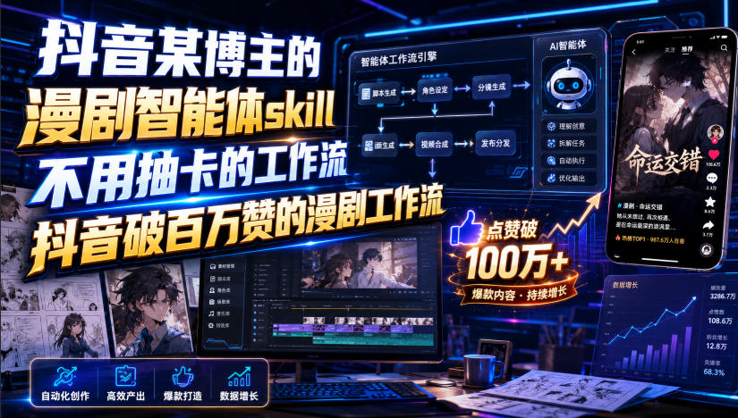 抖音某博主的漫剧智能体skill，不用抽卡的工作流，抖音破百万赞的漫剧工作流-校睿铺