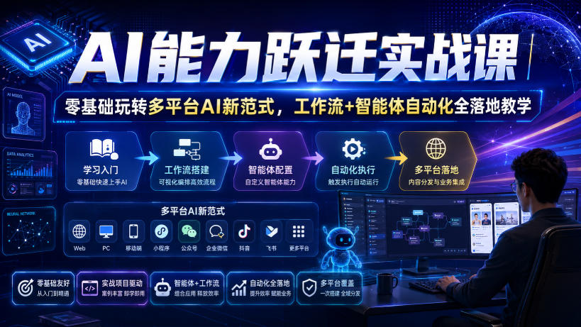 AI能力跃迁实战课｜零基础玩转多平台AI新范式，工作流+智能体自动化全落地教学-校睿铺