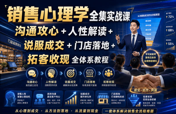 销售心理学全集实战课｜沟通攻心+人性解读+说服成交+门店落地+拓客收现全体系教程-校睿铺