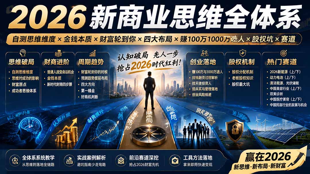 2026新商业思维全体系：自测思维维度×金钱本质×财富轮到你×四大布局×赚100万1000万选人×股权坑×赛道-校睿铺