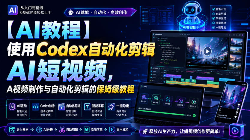 【AI教程】使用Codex自动化剪辑AI短视频，AI视频制作与自动化剪辑的保姆级教程-校睿铺