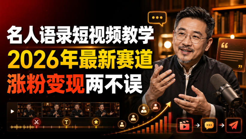名人语录短视频教学，2026年最新赛道，涨粉变现两不误-校睿铺