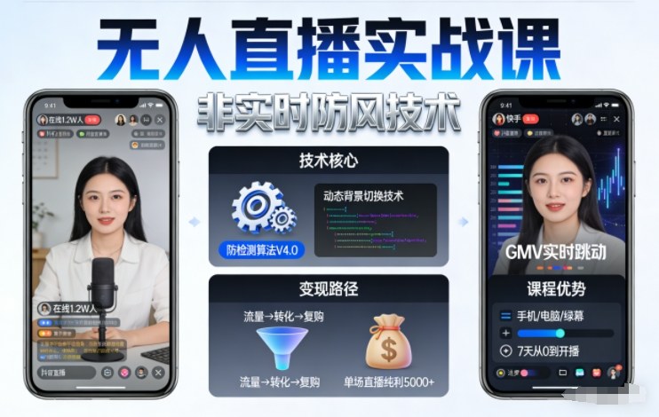 宝子哥无人直播实战课，非实时防风技术，聚焦抖音快手等平台直播带货，轻松开启直播变现之路(更新2026年08月06日)-校睿铺