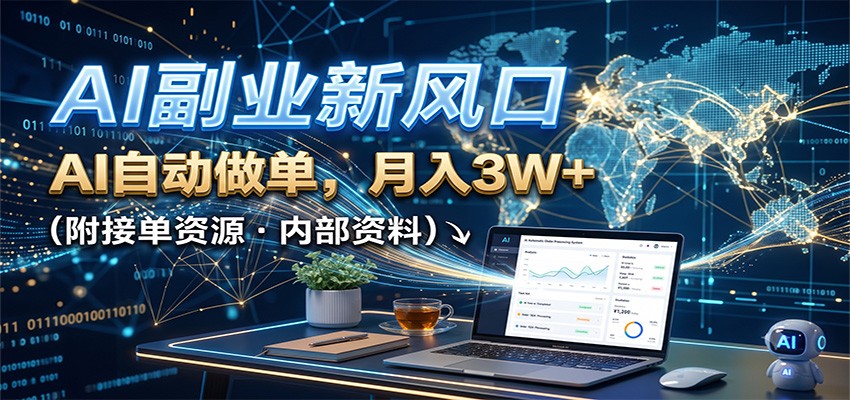 AI副业新风口，AI自动做单，月入3W+，附接单资源-校睿铺
