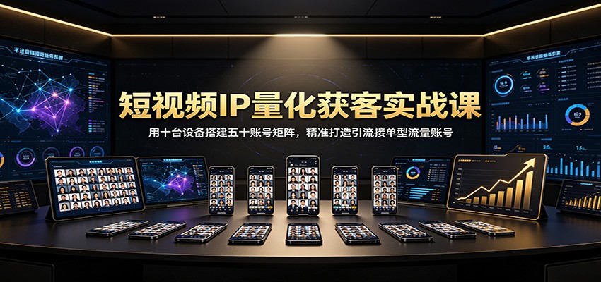 短视频IP量化获客实战课：用十台设备搭建五十账号矩阵，精准打造引流接单型流量账号-校睿铺