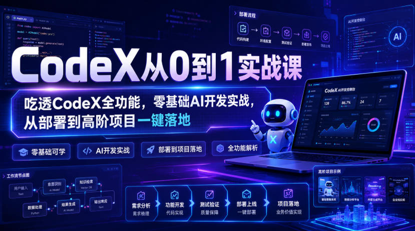 CodeX从0到1实战课，吃透CodeX全功能，零基础AI开发实战，从部署到高阶项目一键落地-校睿铺