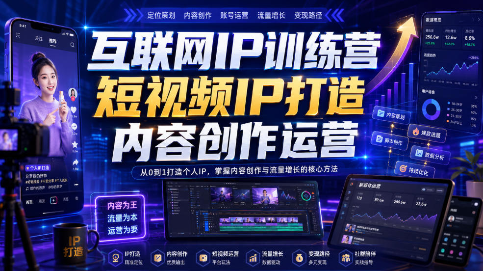 互联网IP训练营，短视频IP打造，内容创作运营-校睿铺